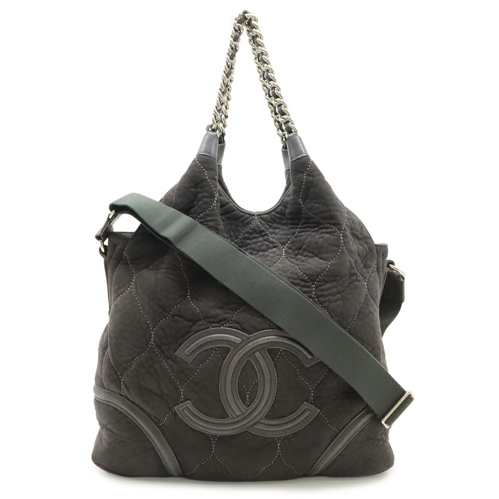 CHANEL Chanel Shearling Chain Shoulder Bag Tote Leather Gray